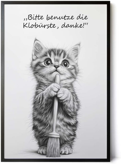 Paul Sinus Poster/Leinwandbild/Rahmenoption Lustiges Katzenbild – Niedliche Klo-Deko fürs Gäste-WC – Perfekt für Sauberkeitsfans