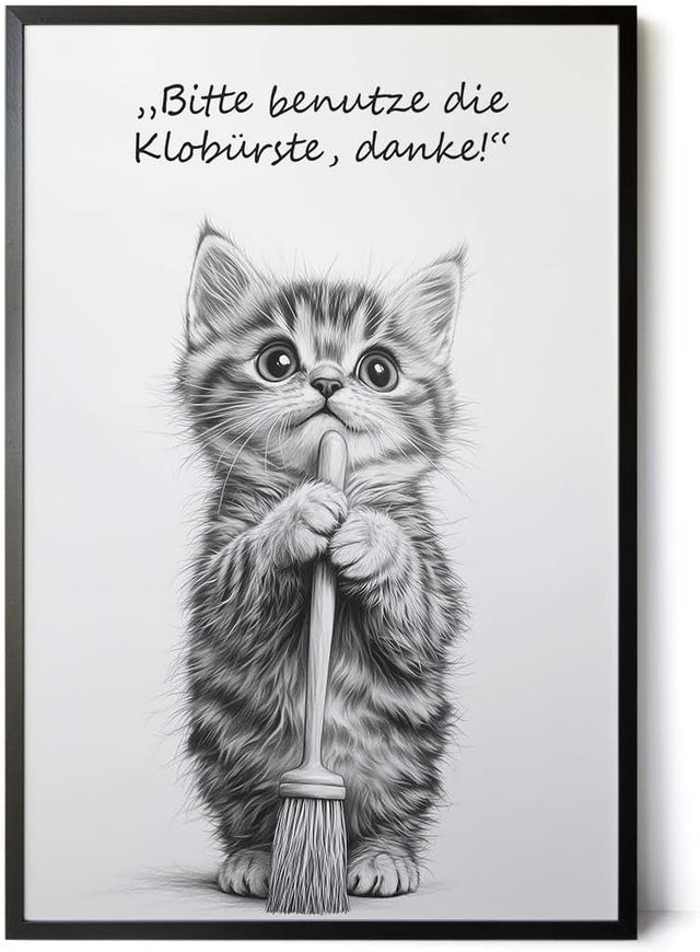Paul Sinus Poster/Leinwandbild/Rahmenoption Lustiges Katzenbild – Niedliche Klo-Deko fürs Gäste-WC – Perfekt für Sauberkeitsfans