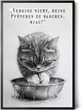 Paul Sinus Poster/Leinwandbild/Rahmenoption Lustiges Katzenbild – Niedliche Klo-Deko fürs Gäste-WC – Perfekt für Sauberkeitsfans