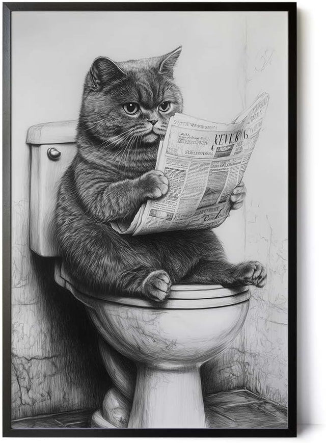 Paul Sinus Poster/Leinwandbild/Rahmenoption Lustiges Katzenbild – Witzige Klo-Deko für dein Gäste-WC – Perfekt für Humor-Fans