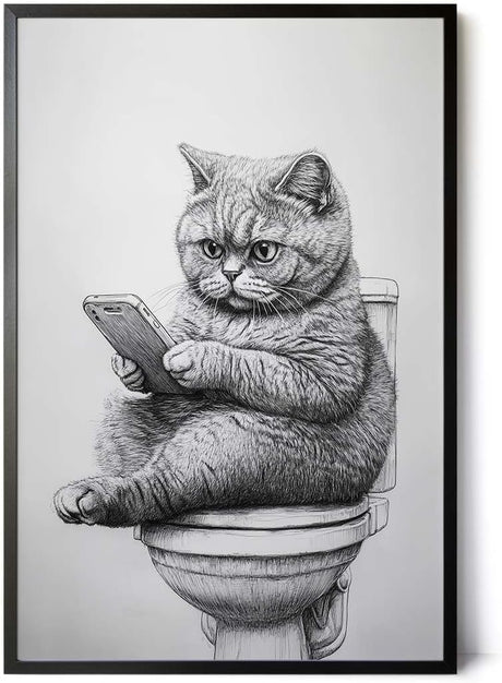 Paul Sinus Poster/Leinwandbild/Rahmenoption Lustiges Katzenbild – Witzige Klo-Deko fürs Badezimmer – Perfekt fürs Gäste-WC