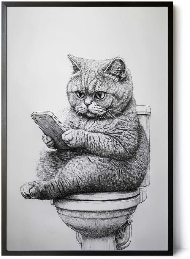 Paul Sinus Poster/Leinwandbild/Rahmenoption Lustiges Katzenbild – Witzige Klo-Deko fürs Badezimmer – Perfekt fürs Gäste-WC
