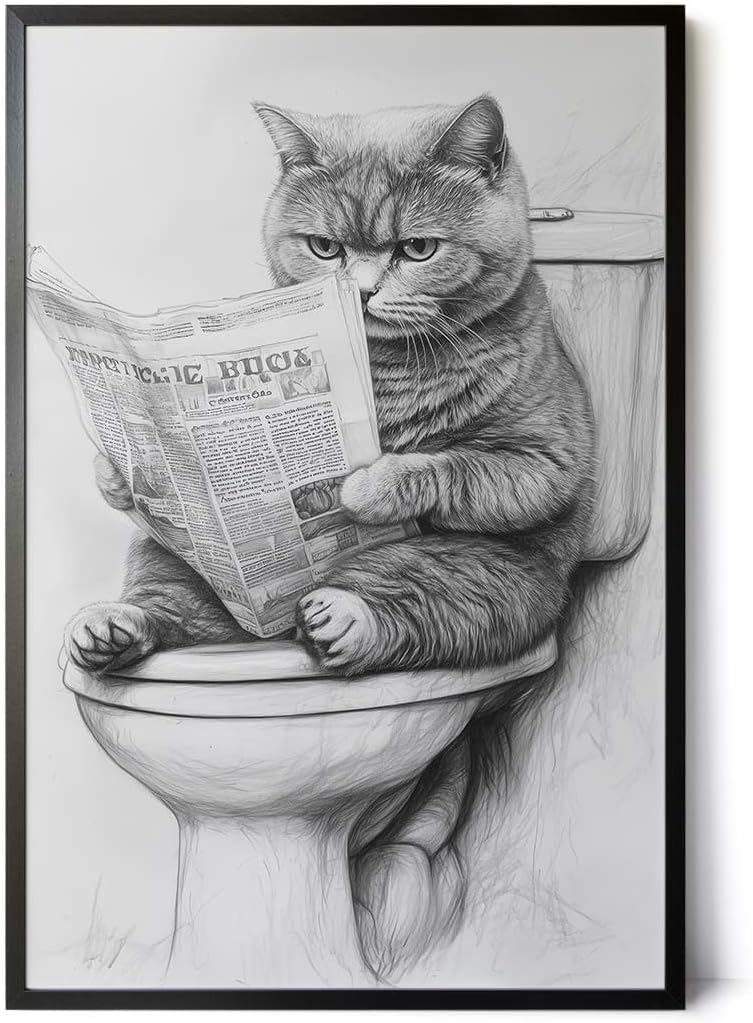 Paul Sinus Poster/Leinwandbild/Rahmenoption Lustiges Katzenbild – Witzige Klo-Deko fürs Badezimmer – Perfekt fürs Gäste-WC