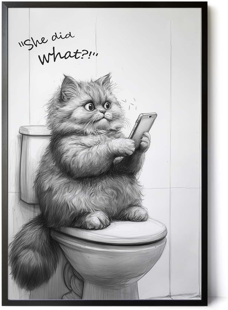 Paul Sinus Poster/Leinwandbild/Rahmenoption Lustiges Katzenbild – Witzige Klo-Deko fürs Gäste-WC – Perfekt für Social-Media-Fans