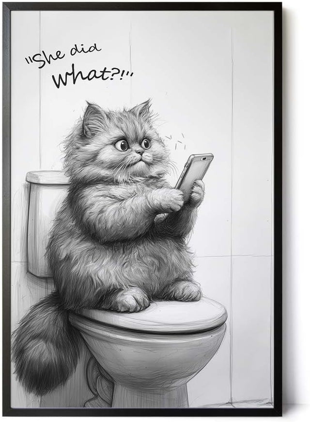 Paul Sinus Poster/Leinwandbild/Rahmenoption Lustiges Katzenbild – Witzige Klo-Deko fürs Gäste-WC – Perfekt für Social-Media-Fans