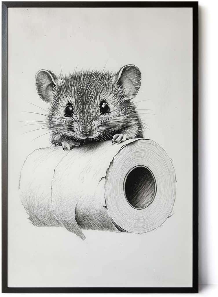 Paul Sinus Poster/Leinwandbild/Rahmenoption Lustiges Mausbild – Humorvolle Klo-Deko mit süßer Maus auf Klopapierrolle