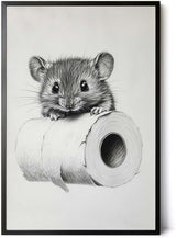 Paul Sinus Poster/Leinwandbild/Rahmenoption Lustiges Mausbild – Humorvolle Klo-Deko mit süßer Maus auf Klopapierrolle