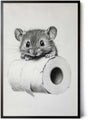 Paul Sinus Poster/Leinwandbild/Rahmenoption Lustiges Mausbild – Humorvolle Klo-Deko mit süßer Maus auf Klopapierrolle
