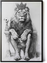 Paul Sinus Poster/Leinwandbild/Rahmenoption – Majestätischer Löwe auf dem Klothron – Lustige WC-Deko für dein Badezimmer