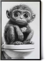 Paul Sinus Poster/Leinwandbild/Rahmenoption – Nachdenklicher Affe auf Toilette – Lustige WC-Deko für dein Badezimmer