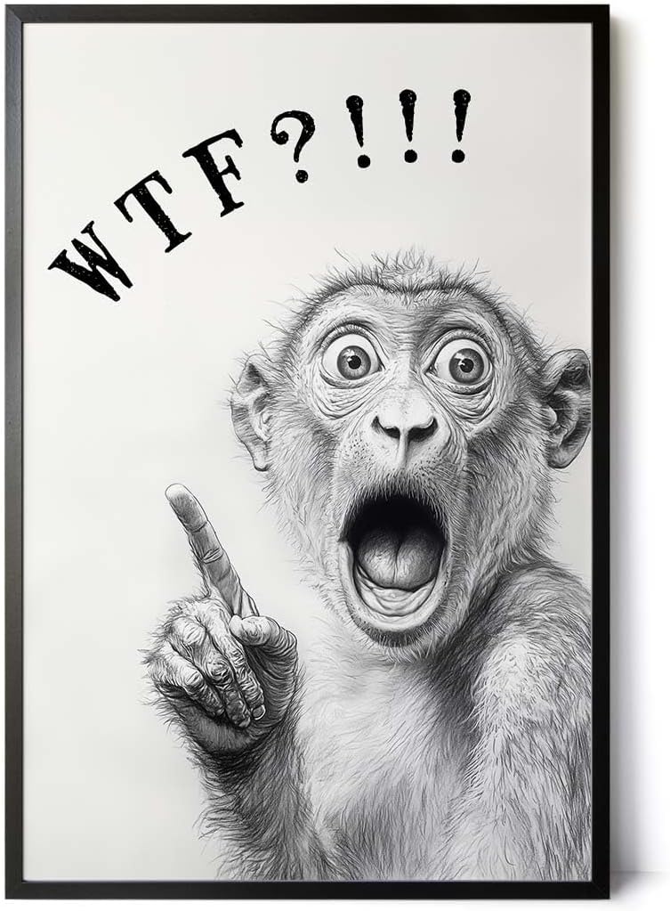 Paul Sinus Poster/Leinwandbild/Rahmenoption – Schockierter Affe „WTF?!“ – Lustige WC-Deko für dein Badezimmer
