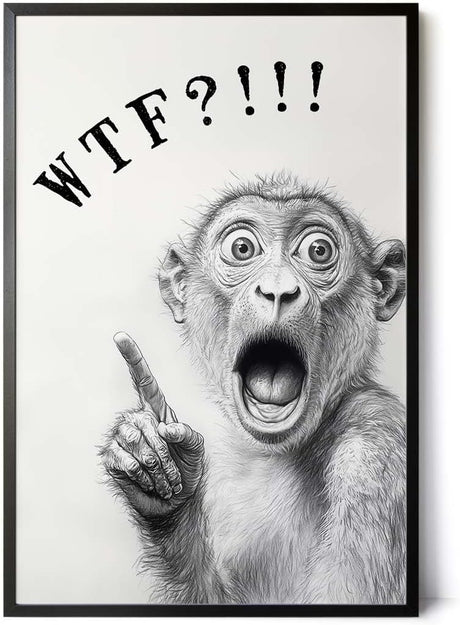 Paul Sinus Poster/Leinwandbild/Rahmenoption – Schockierter Affe „WTF?!“ – Lustige WC-Deko für dein Badezimmer