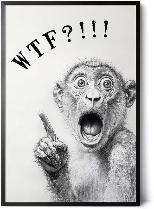 Paul Sinus Poster/Leinwandbild/Rahmenoption – Schockierter Affe „WTF?!“ – Lustige WC-Deko für dein Badezimmer