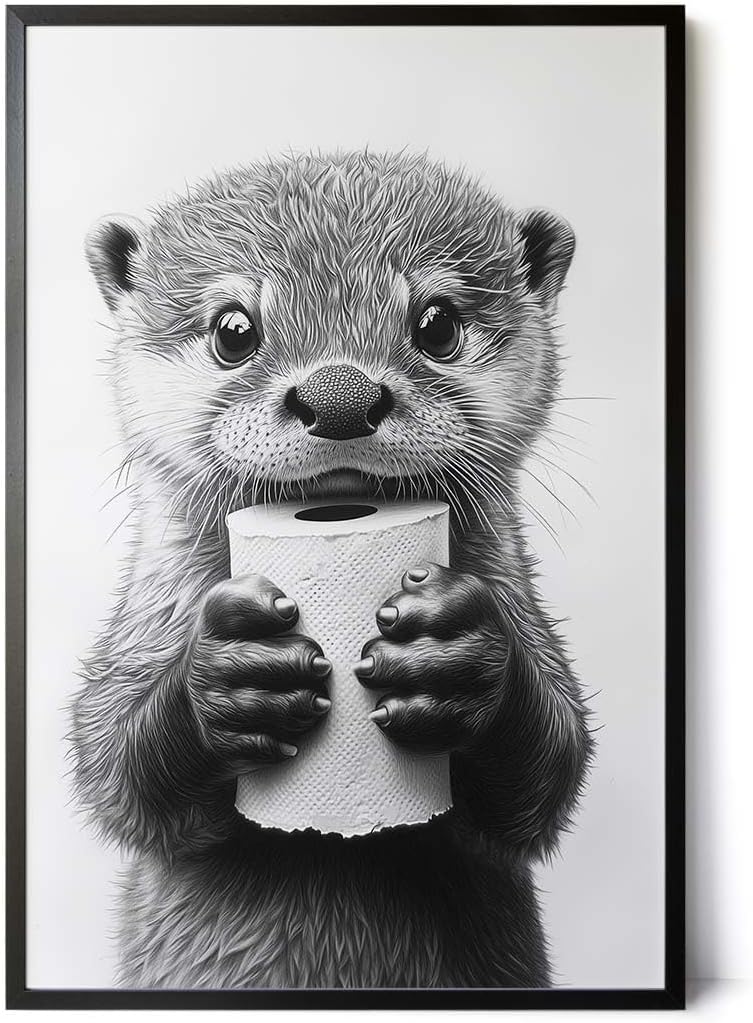 Paul Sinus Poster/Leinwandbild/Rahmenoption – Süßer Otter mit Klopapier – Witziges WC-Bild für Humor im Bad