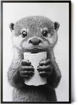 Paul Sinus Poster/Leinwandbild/Rahmenoption – Süßer Otter mit Klopapier – Witziges WC-Bild für Humor im Bad