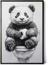 Paul Sinus Poster/Leinwandbild/Rahmenoption – Süßer Panda auf Toilette – Lustige WC-Deko für dein Badezimmer