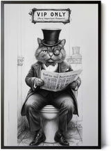 Paul Sinus Poster/Leinwandbild/Rahmenoption – Vornehme Katze „VIP ONLY – Very Important Poopers“ – Lustige WC-Deko für dein Badezimmer