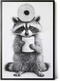 Paul Sinus Poster/Leinwandbild/Rahmenoption – Waschbär mit Klopapier – Lustige WC-Deko für dein Badezimmer