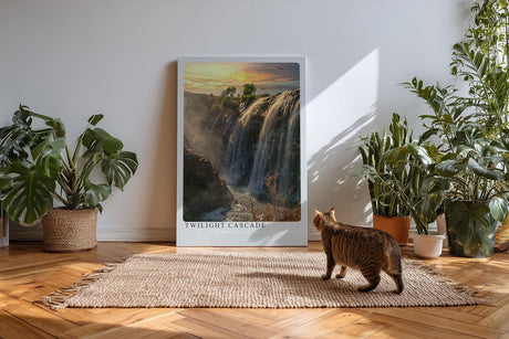 Paul Sinus Wandbild 60x90cm Twilight Cascade mit Wasserfall in goldenem Licht der Abenddämmerung