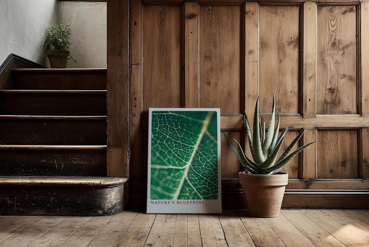 Paul Sinus Wandbild 80x120cm Nature's Blueprint – Blattstruktur in Nahaufnahme mit lebendiger Linienführung