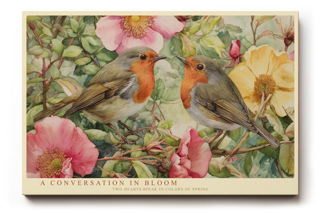 Paul Sinus Wandbild A Conversation in Bloom Romantic Robins in Colorful Garden of Spring