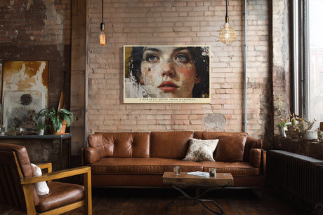 Paul Sinus Wandbild A Portrait Built from Memories – Ausdrucksstarkes Porträt einer Frau aus collageartigen Fragmenten, modernes Kunstwerk voller Tiefe und Emotion