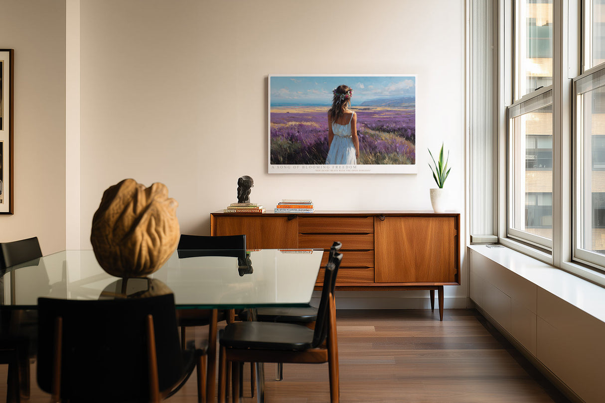 Paul Sinus Wandbild A Song of Blooming Freedom Woman in Lavender Fields and Open Horizon