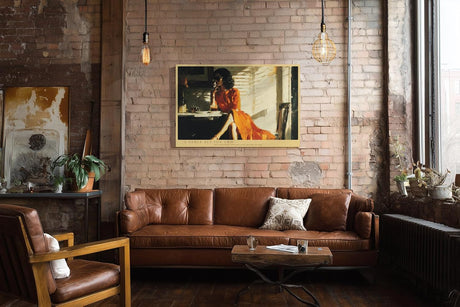 Paul Sinus Wandbild 120x80cm A Table Set for Two romantische Café Szene mit Frau im roten Kleid Kunst Poster für Wohnzimmer Schlafzimmer