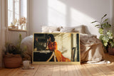 Paul Sinus Wandbild 120x80cm A Table Set for Two romantische Café Szene mit Frau im roten Kleid Kunst Poster für Wohnzimmer Schlafzimmer