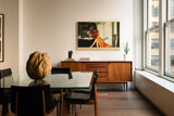 Paul Sinus Wandbild 120x80cm A Table Set for Two romantische Café Szene mit Frau im roten Kleid Kunst Poster für Wohnzimmer Schlafzimmer