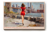 Paul Sinus Wandbild A Woman and the City Dream Red Dress Beside the River Skyline