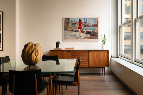 Paul Sinus Wandbild A Woman and the City Dream Red Dress Beside the River Skyline