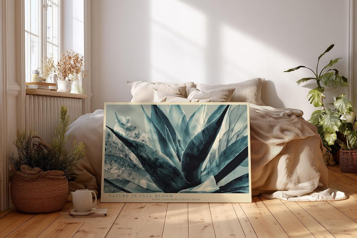 Paul Sinus Wandbild 120x80cm abstrakte Agave Pflanze moderne botanische Illustration blau gruene Naturkunst stilvolle Wanddekoration fuer Wohnzimmer Büro