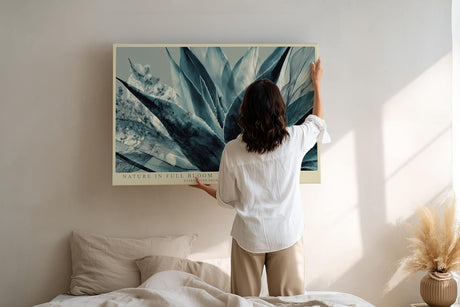 Paul Sinus Wandbild 120x80cm abstrakte Agave Pflanze moderne botanische Illustration blau gruene Naturkunst stilvolle Wanddekoration fuer Wohnzimmer Büro