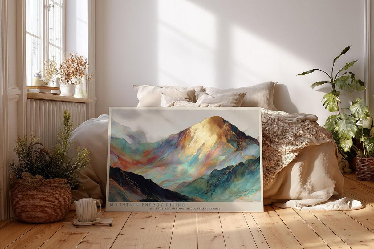 Paul Sinus Wandbild 120x80cm abstrakte Berglandschaft modern bunt goldene Berge Kunst Landschaft Gemälde stilvolle