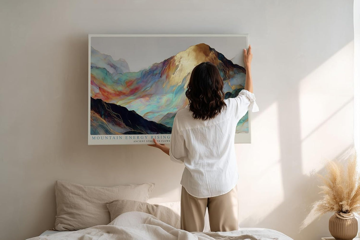 Paul Sinus Wandbild 120x80cm abstrakte Berglandschaft modern bunt goldene Berge Kunst Landschaft Gemälde stilvolle