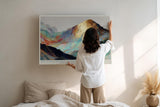 Paul Sinus Wandbild 120x80cm abstrakte Berglandschaft modern bunt goldene Berge Kunst Landschaft Gemälde stilvolle