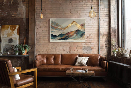 Paul Sinus Wandbild 120x80cm abstrakte Berglandschaft modern gold blau elegante Kunst Kunstdruck grosses Kunstbild stilvolle Wanddekoration fuer Wohnzimmer Büro