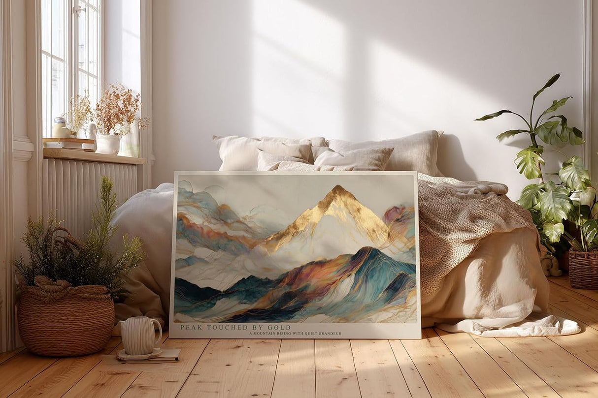 Paul Sinus Wandbild 120x80cm abstrakte Berglandschaft modern gold blau elegante Kunst Kunstdruck grosses Kunstbild stilvolle Wanddekoration fuer Wohnzimmer Büro