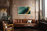 Paul Sinus Wandbild 120x80cm abstrakte Berglandschaft modern gruen gold Kunst Kunstdruck grosses Wandbild 120x80cm elegante Natur Wanddekoration fuer Wohnzimmer Büro