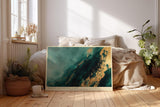 Paul Sinus Wandbild 120x80cm abstrakte Berglandschaft modern gruen gold Kunst Kunstdruck grosses Wandbild 120x80cm elegante Natur Wanddekoration fuer Wohnzimmer Büro