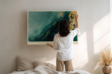 Paul Sinus Wandbild 120x80cm abstrakte Berglandschaft modern gruen gold Kunst Kunstdruck grosses Wandbild 120x80cm elegante Natur Wanddekoration fuer Wohnzimmer Büro