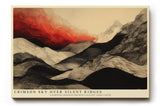 Paul Sinus Wandbild 120x80cm Abstrakte Berglandschaft roter Himmel moderne Landschaftskunst Wanddekoration Berge Kunst Wohnzimmer Schlafzimmer