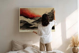 Paul Sinus Wandbild 120x80cm Abstrakte Berglandschaft roter Himmel moderne Landschaftskunst Wanddekoration Berge Kunst Wohnzimmer Schlafzimmer