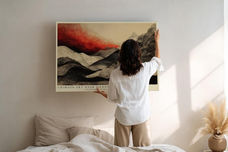 Paul Sinus Wandbild 120x80cm Abstrakte Berglandschaft roter Himmel moderne Landschaftskunst Wanddekoration Berge Kunst Wohnzimmer Schlafzimmer