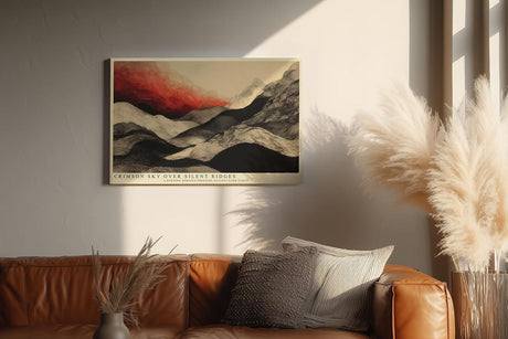 Paul Sinus Wandbild 120x80cm Abstrakte Berglandschaft roter Himmel moderne Landschaftskunst Wanddekoration Berge Kunst Wohnzimmer Schlafzimmer