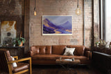 Paul Sinus Wandbild 120x80cm abstrakte Berglandschaft violett gold moderne Landschaftskunst traumhafte Naturmalerei grosses Kunstbild Wanddekoration fuer Wohnzimmer Büro