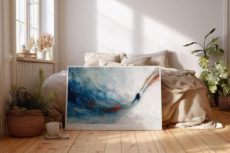 Paul Sinus Wandbild 120x80cm abstrakte Bewegung Kunst blau rotes Farbspiel modernes Kunstmotiv dynamische Strukturen stilvolle Wanddekoration fuer Wohnzimmer Büro