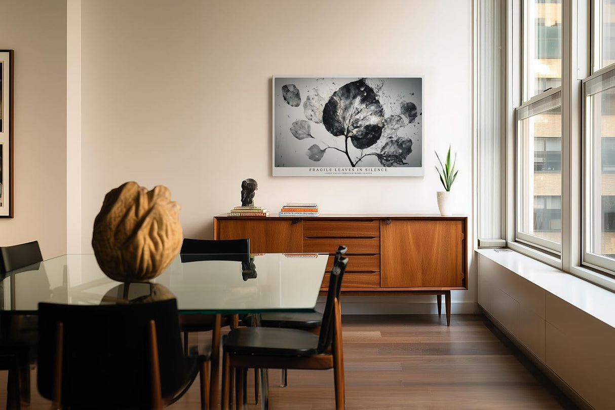 Paul Sinus Wandbild 120x80cm abstrakte Blätter schwarz weiß botanische Struktur moderne Naturkunst minimalistisches Pflanzenmotiv stilvolle