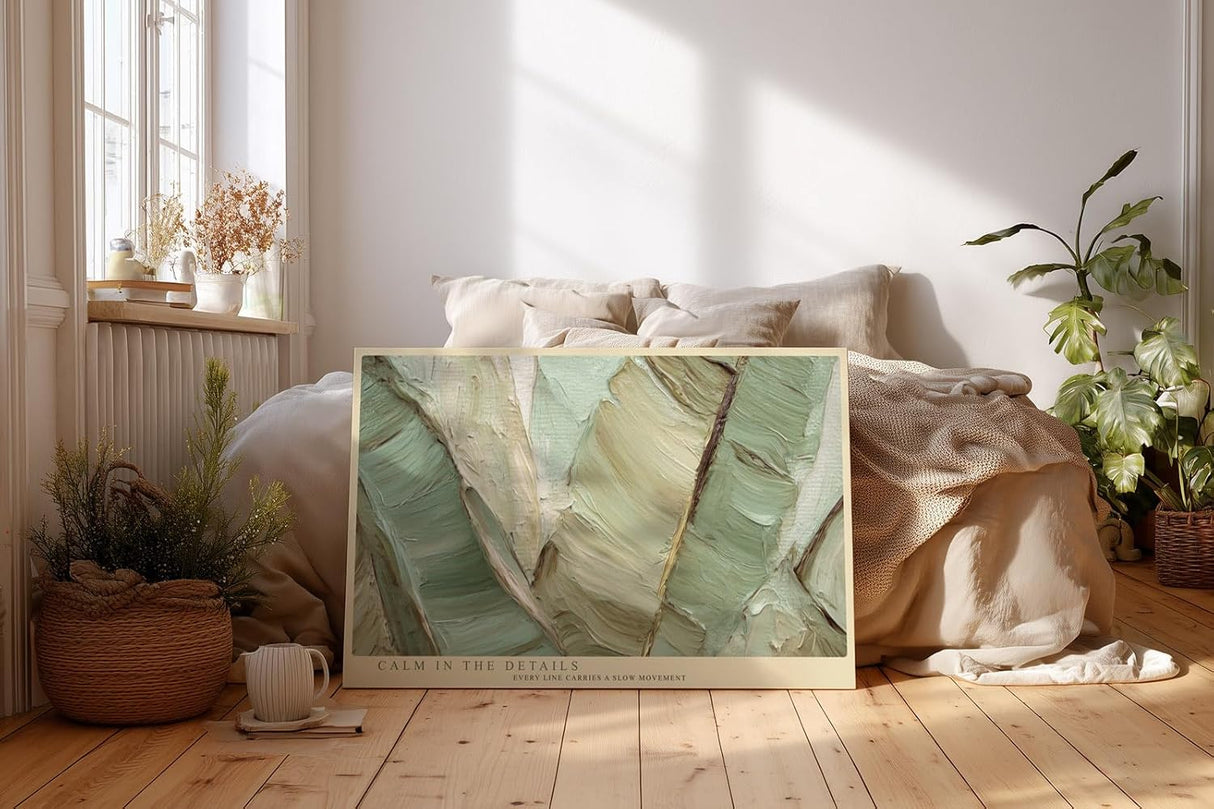 Paul Sinus Wandbild 120x80cm abstrakte Blattstruktur gruen beige moderne Naturtextur Kunst Wanddekoration fuer Wohnzimmer Büro